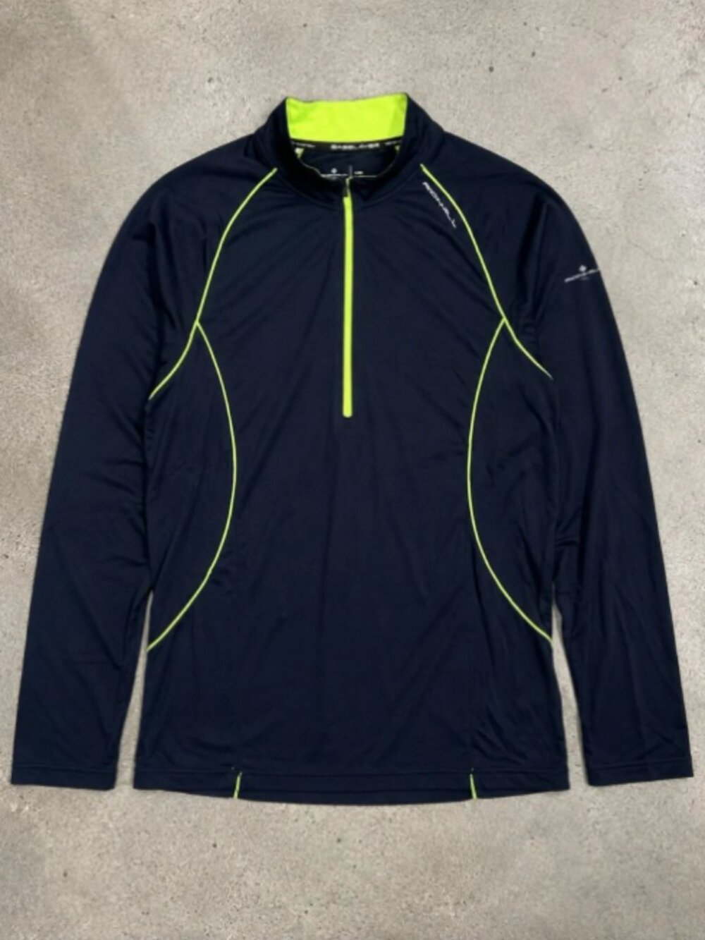 Ronhill Baselayer 1/4 Zip Running Shirt Menās Large Navy Neon Green